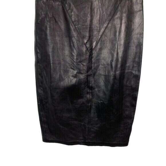 Viadana Black Leather Skirt 42 Back Zip Pencil Edgy Officewear Minimalist - Picture 3 of 8